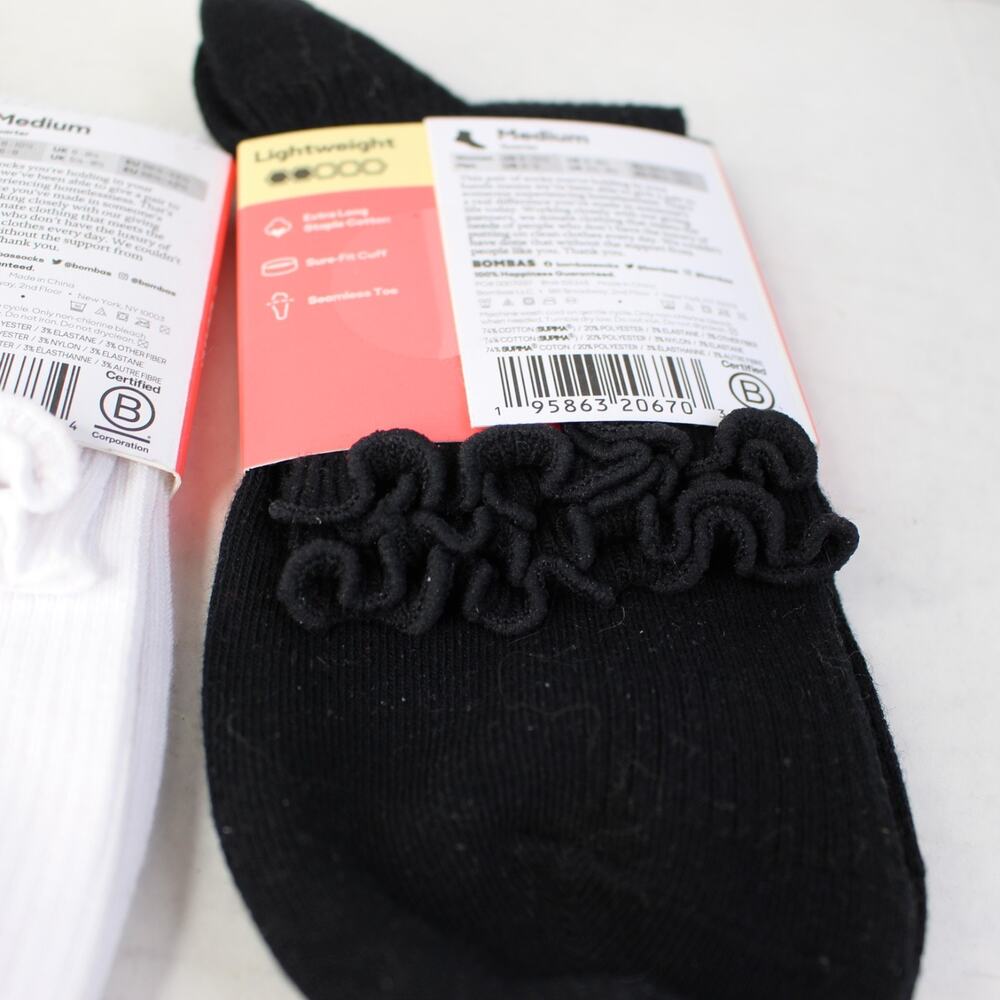 SET OF 2- Bombas Unisex Lightweight Seamless Toe Quarter Socks White Medium NWT - Picture 4 of 4